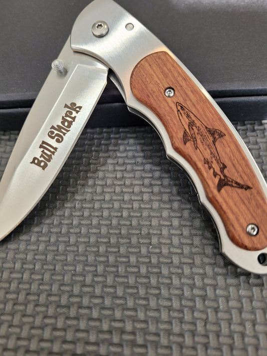 Bull Shark Folder/Flipper Pocket Knife/Wood Scales